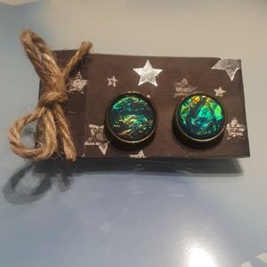 Blue Fire Opalescent Stud Earrings